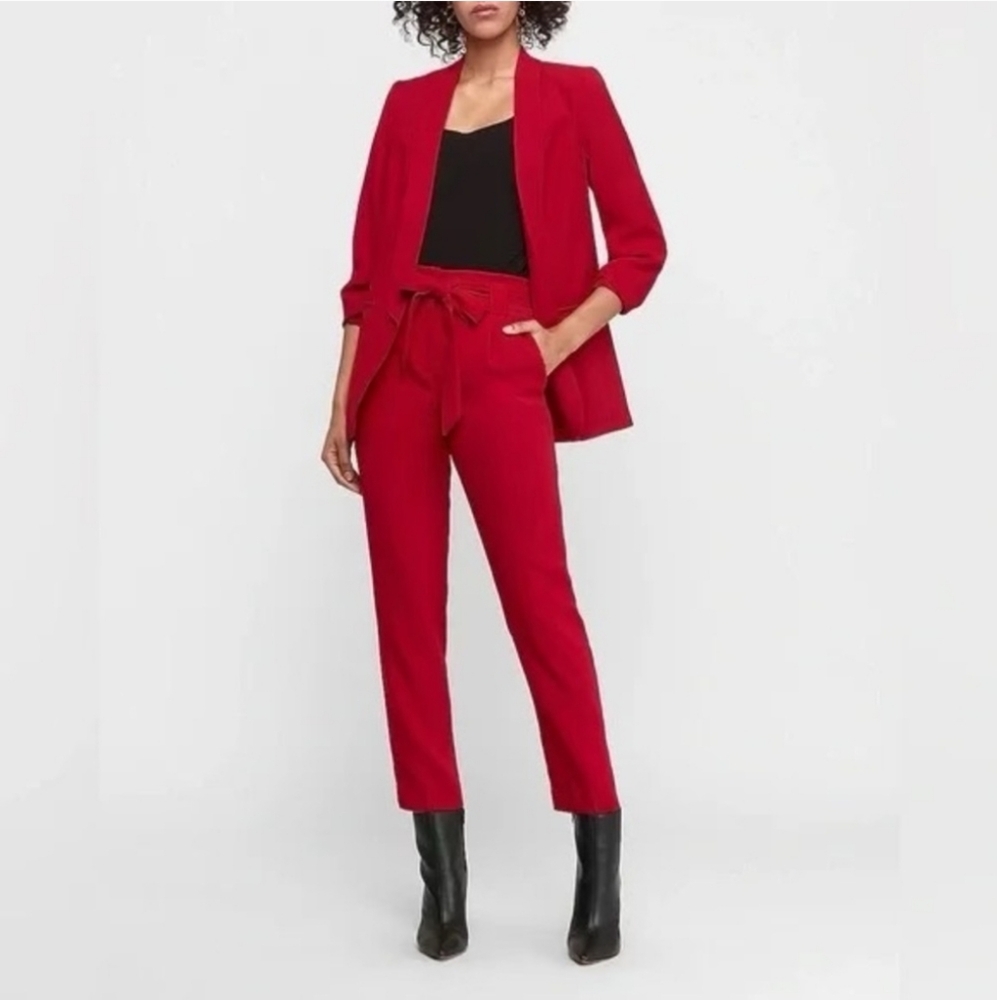 Express Pleated High-Rise Tie Waist Ankle Pants Red Size 8R